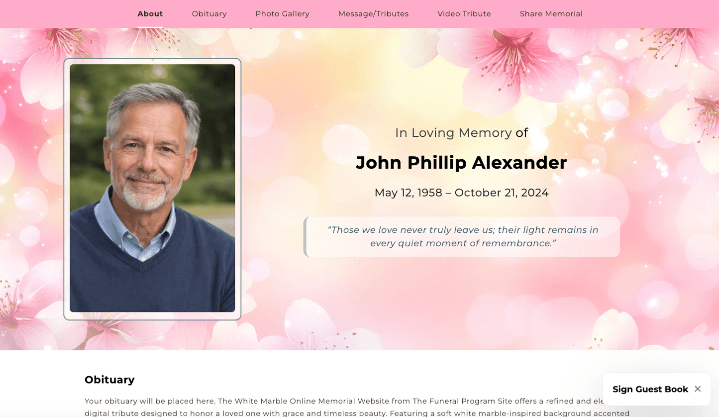 Cherry Blossoms Online Memorial Website - The Funeral Program Site