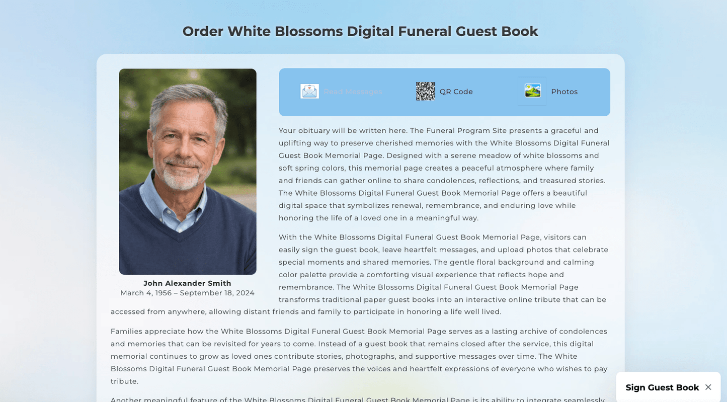Daisy Digital Funeral Guest Book - The Funeral Program Site