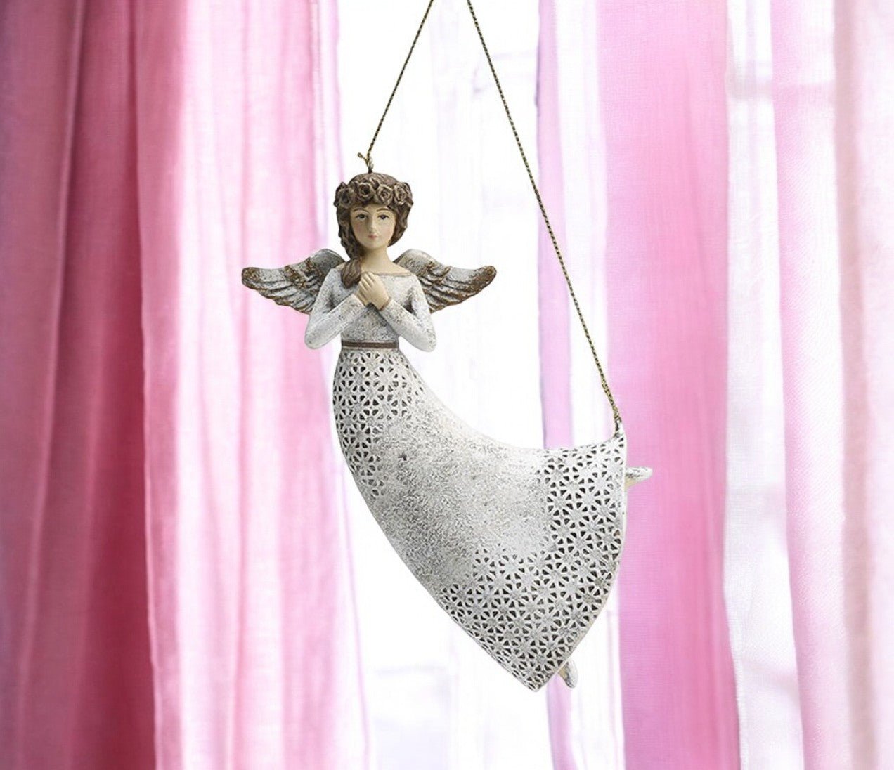 Hanging In Loving Memory Angel Heart Hands Figurine - The Funeral Program Site