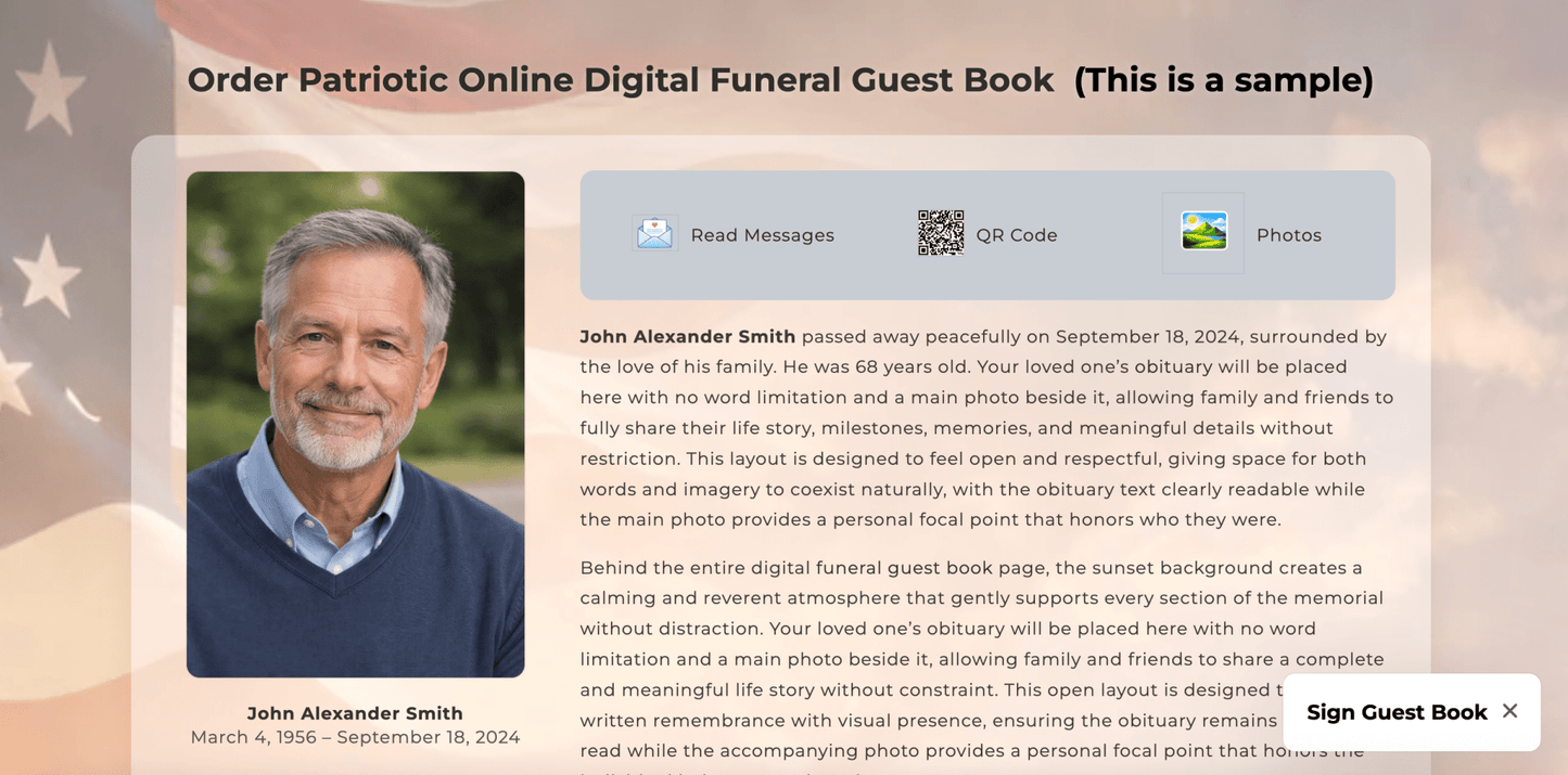 Patriotic Digital Funeral Guest Book - The Funeral Program Site