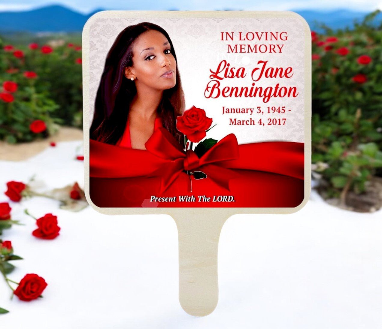 Red Satin Shores All - In - One Memorial Hand Fan (Pack of 10) - The Funeral Program Site