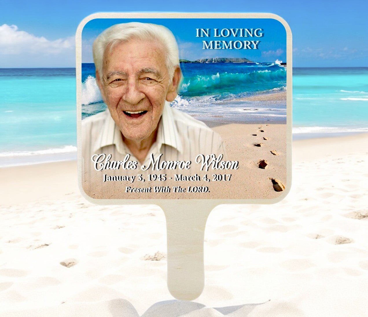 Sandy Shores All - In - One Memorial Hand Fan (Pack of 10) - The Funeral Program Site