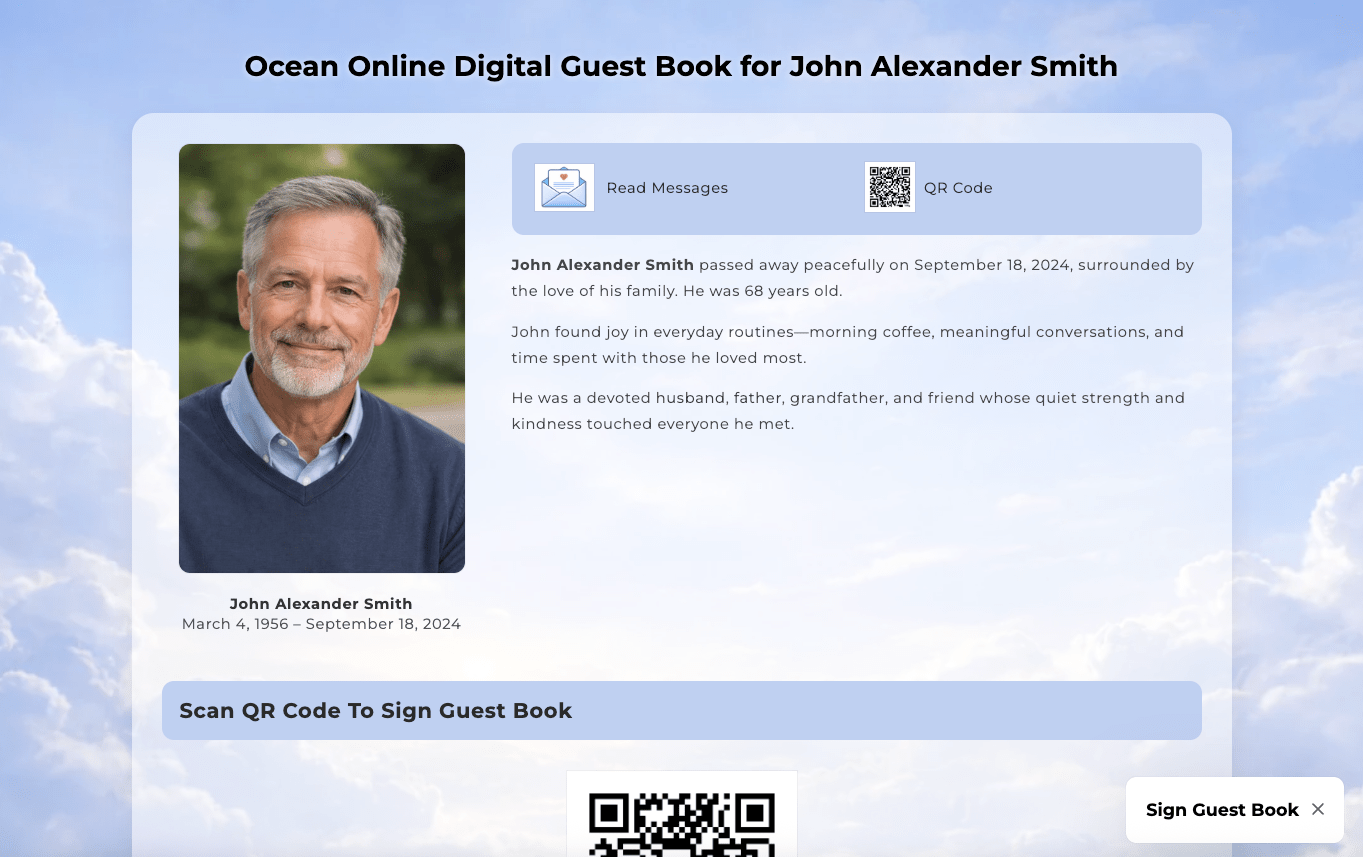 Skies Digital Funeral Guest Book - The Funeral Program Site