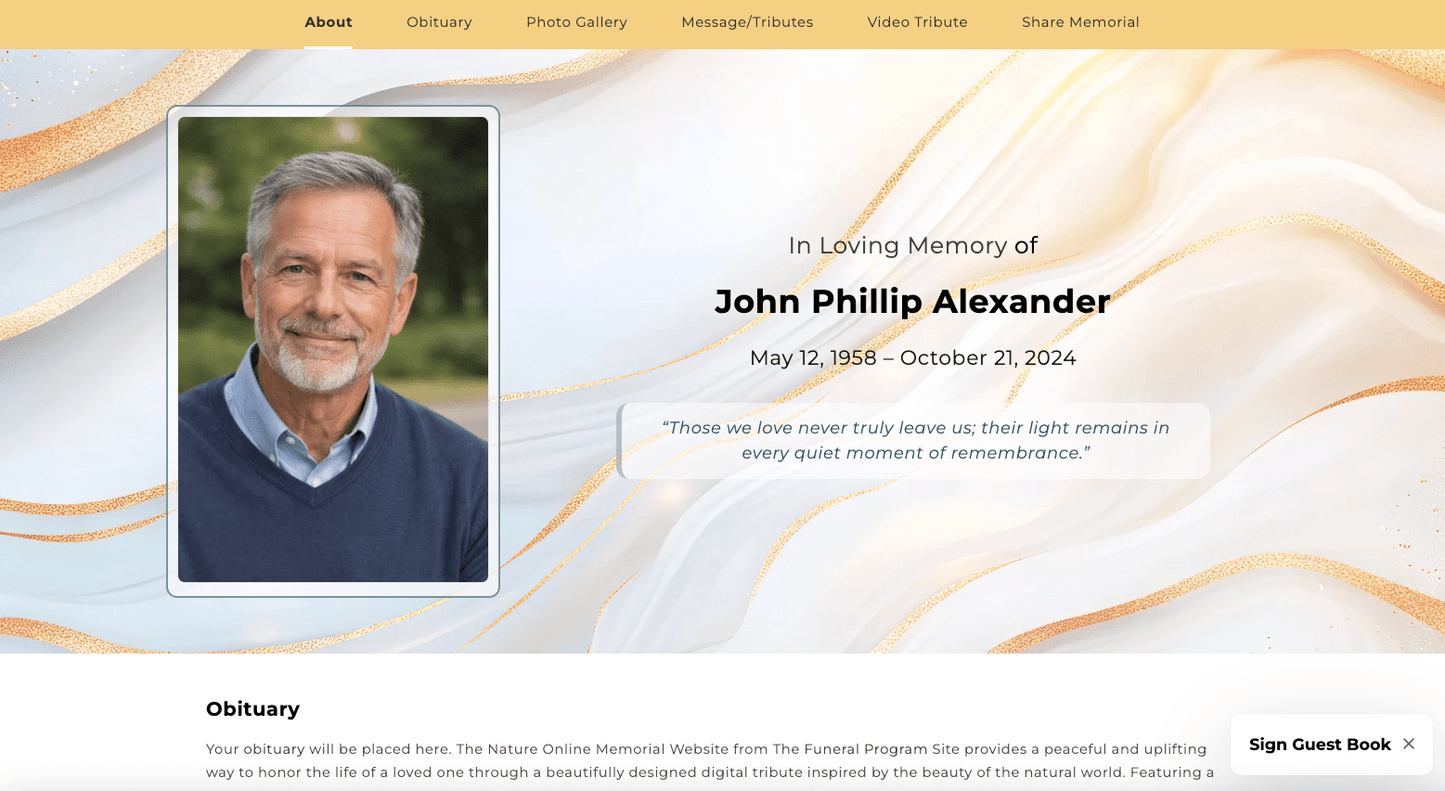 White Marble Online Memorial Website - The Funeral Program Site