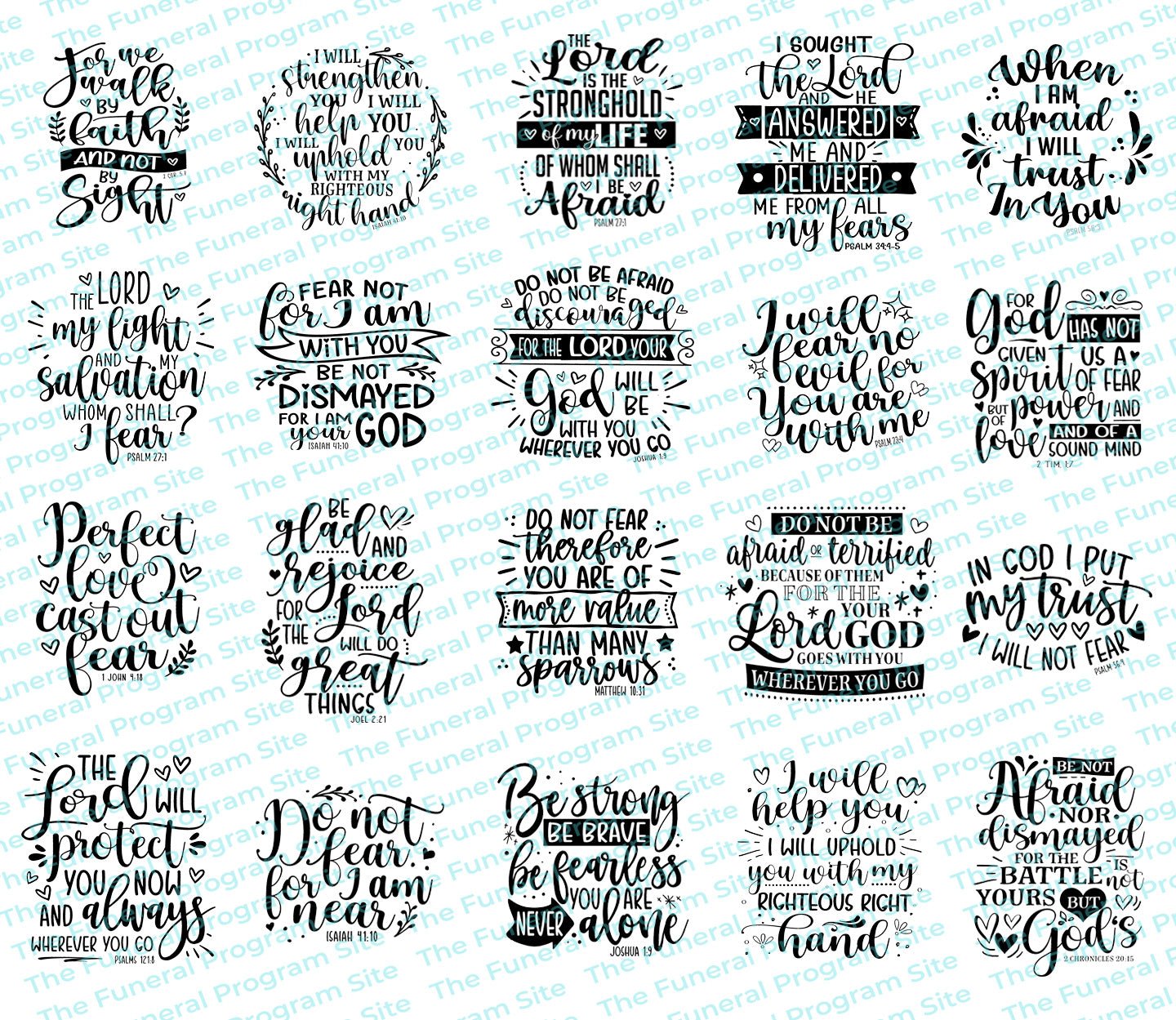 20 Bible Verses About Fear Word Art Bundle - The Funeral Program Site