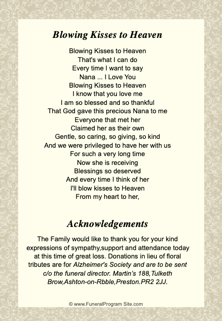 Alexa A4 Funeral Order of Service Template - The Funeral Program Site