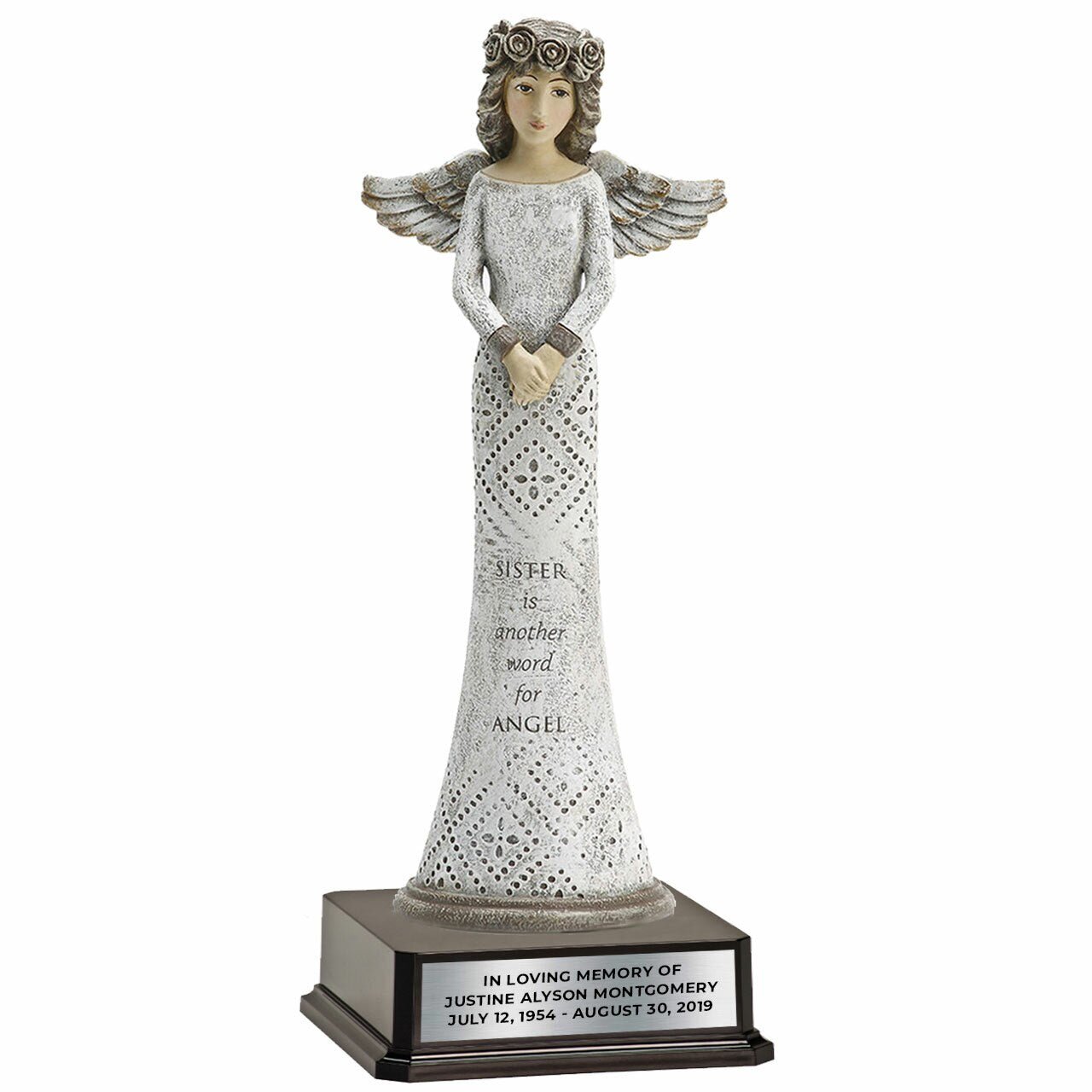 Angel Figurine For Sister With Personalized Stand (Dark - Light Skin) - The Funeral Program Site