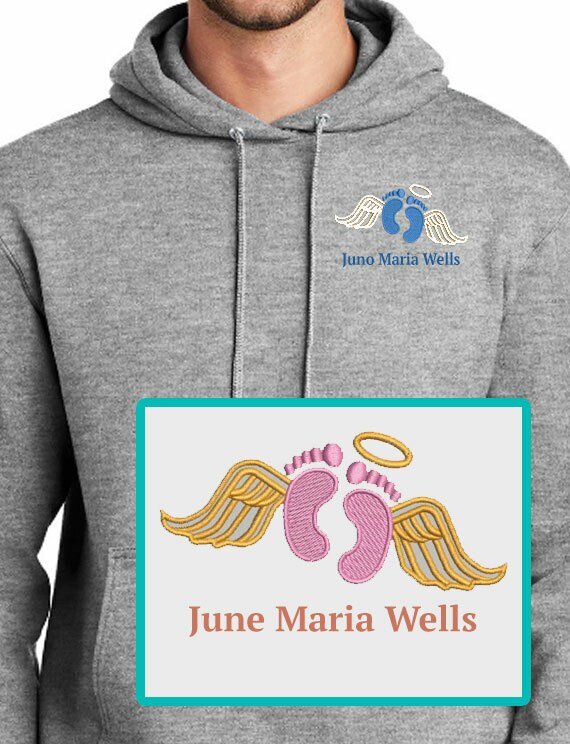 Baby Wings Embroidery Fleece Hooded Memorial Sweatshirt (Ladies - Men) - The Funeral Program Site