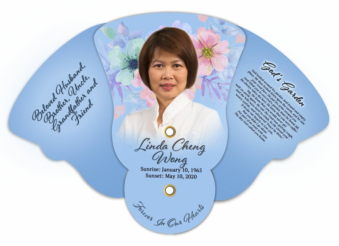 Blue Florals Folding Memorial Hand Fan (Pack of 10) - The Funeral Program Site
