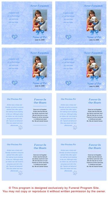 Blue Pet Memorial Cards Design & Print (Pack of 50) - The Funeral Program Site