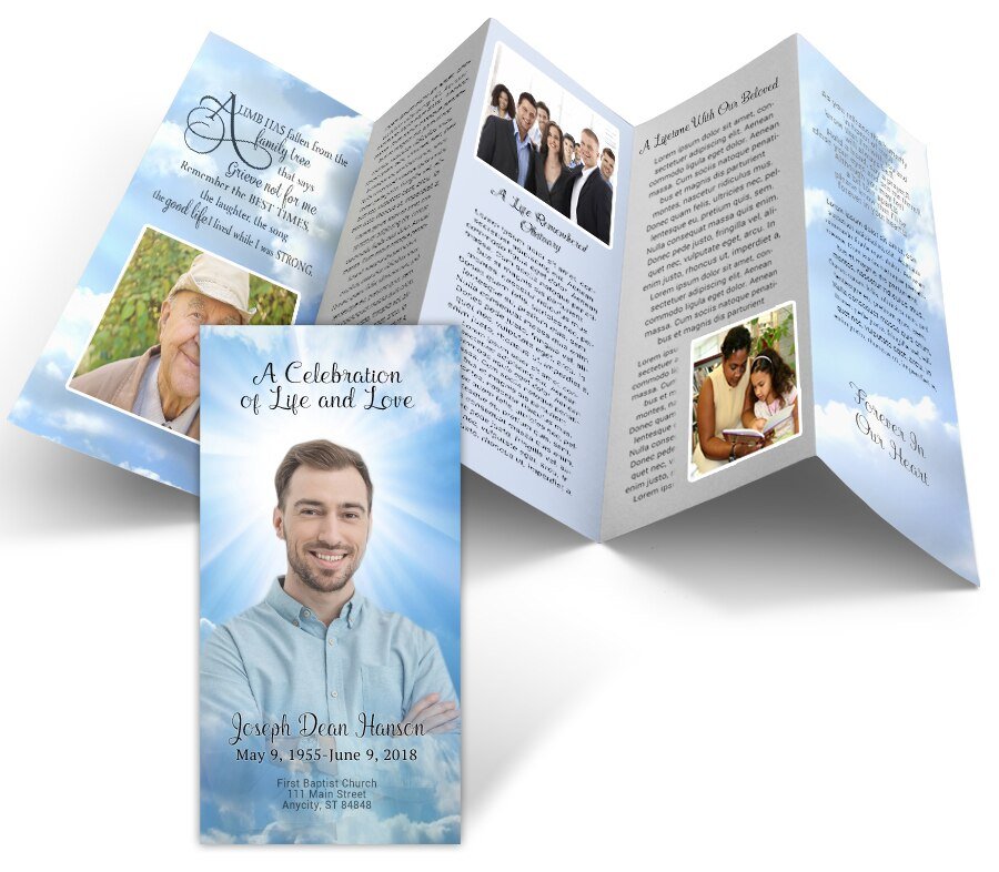 Blue Skies Accordion Fold Funeral Program Design & Print (Pack of 25) - The Funeral Program Site