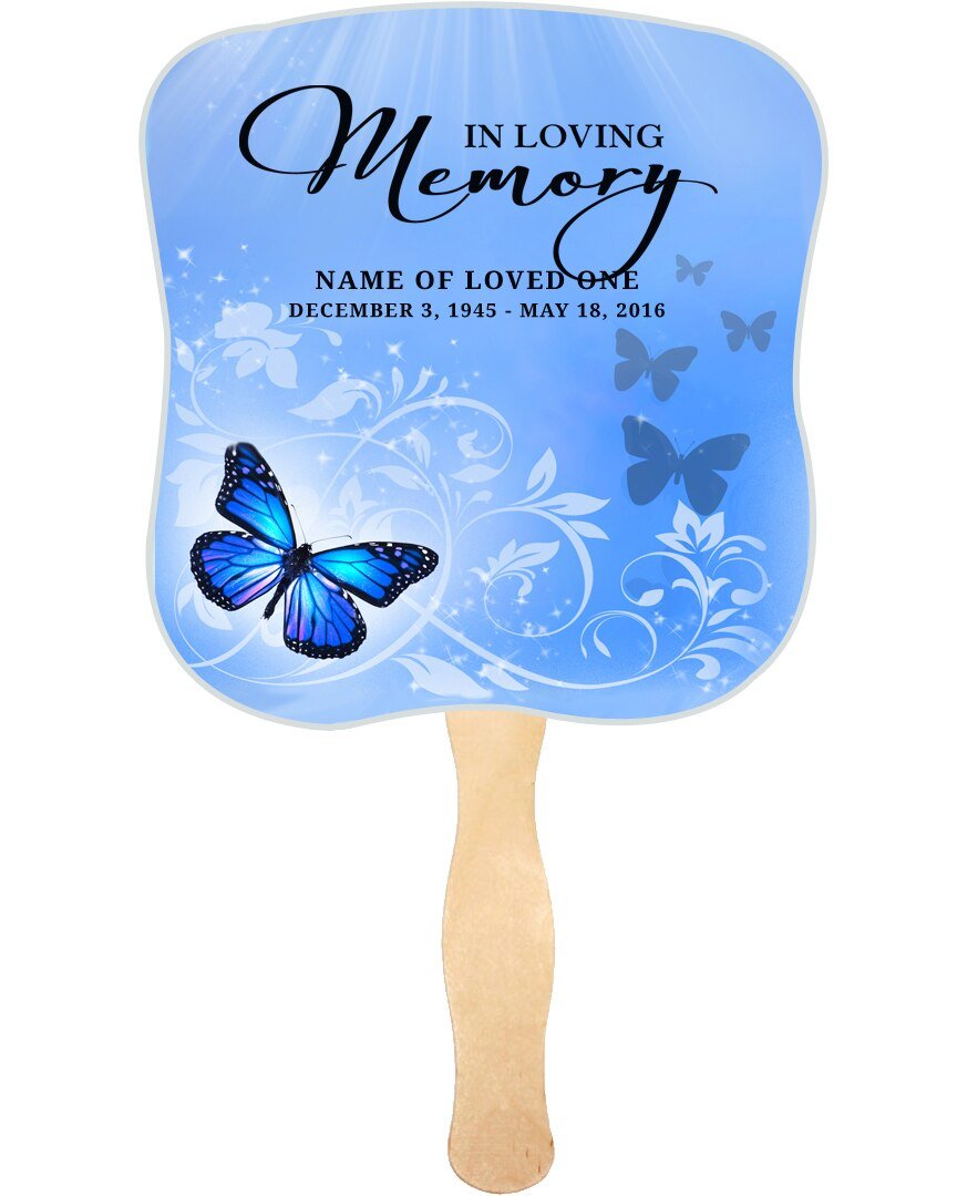 Butterfly Cardstock Memorial Fan With Wooden Handle (Pack of 10) - The Funeral Program Site