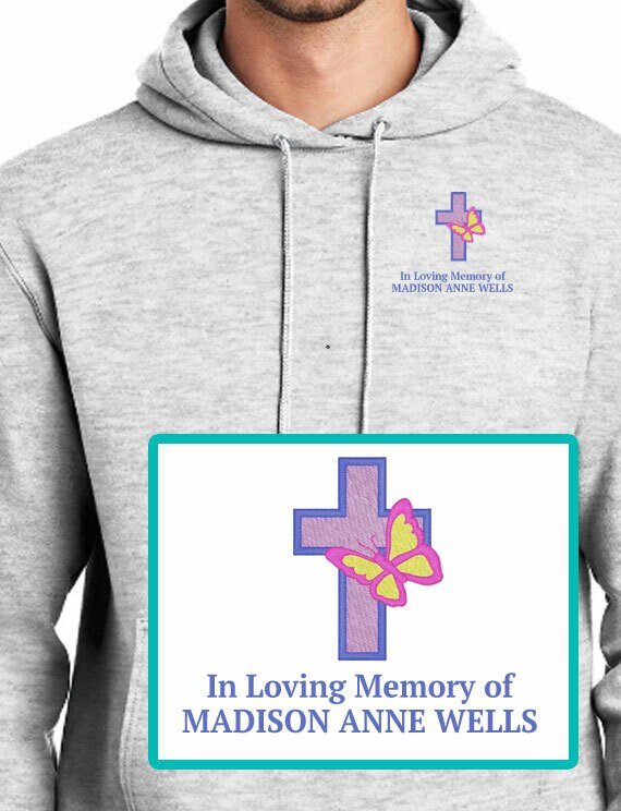 Butterfly Cross Embroidery Fleece Hooded Memorial Sweatshirt (Ladies - Men) - The Funeral Program Site