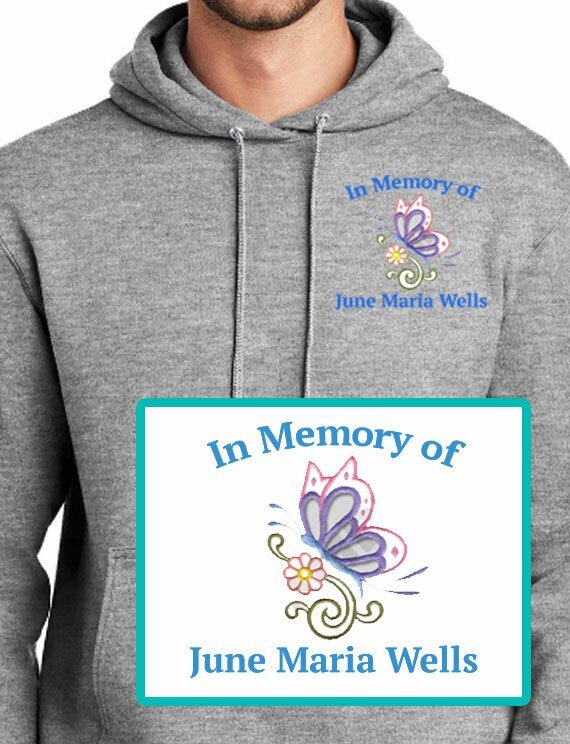 Butterfly Embroidery Fleece Hooded Memorial Sweatshirt (Ladies - Men) - The Funeral Program Site