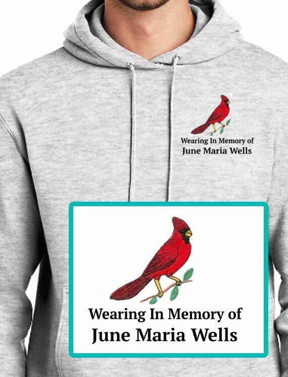 Cardinal Embroidery Fleece Hooded Memorial Sweatshirt (Ladies - Men) - The Funeral Program Site