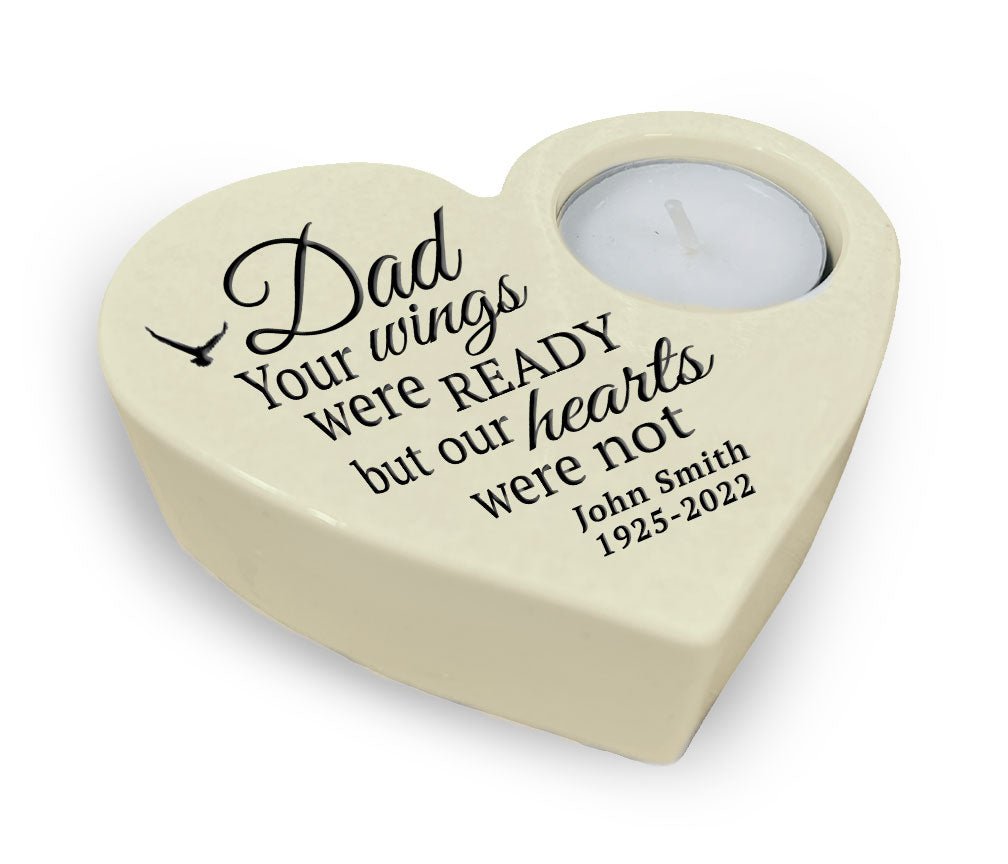 Dad Wings Stone Heart Memorial Tea Light Candle Holder - The Funeral Program Site