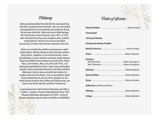 Delicate Online Funeral Program Template - The Funeral Program Site