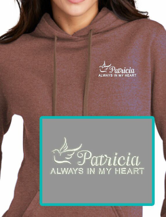 Dove Name Embroidery Fleece Hooded Memorial Sweatshirt (Ladies - Men) - The Funeral Program Site