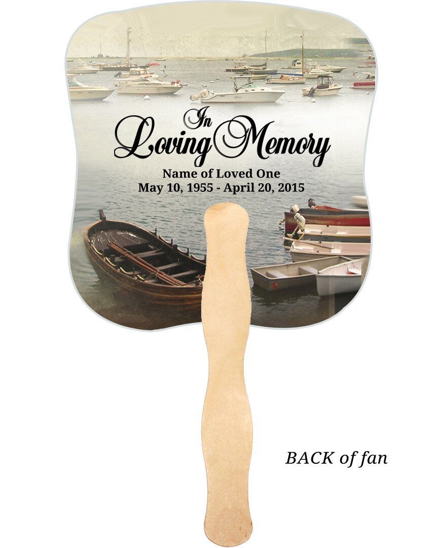 Fishing Cardstock Memorial Fan With Wooden Handle (Pack of 10) - The Funeral Program Site