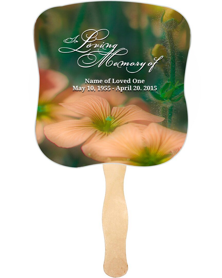 Floral Cardstock Memorial Fan With Wooden Handle (Pack of 10) - The Funeral Program Site