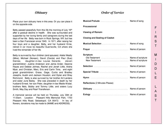 Floret 4 - Sided Graduated Funeral Program Template - The Funeral Program Site