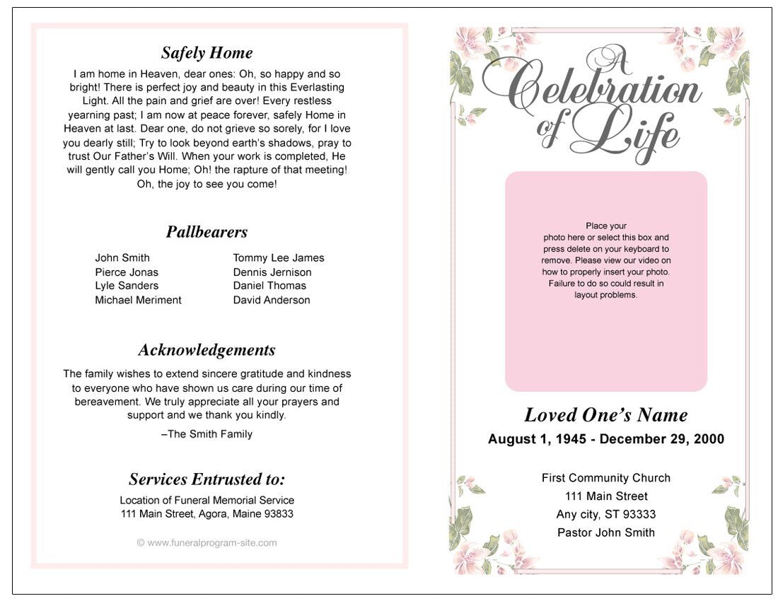 Floret 4 - Sided Graduated Funeral Program Template - The Funeral Program Site