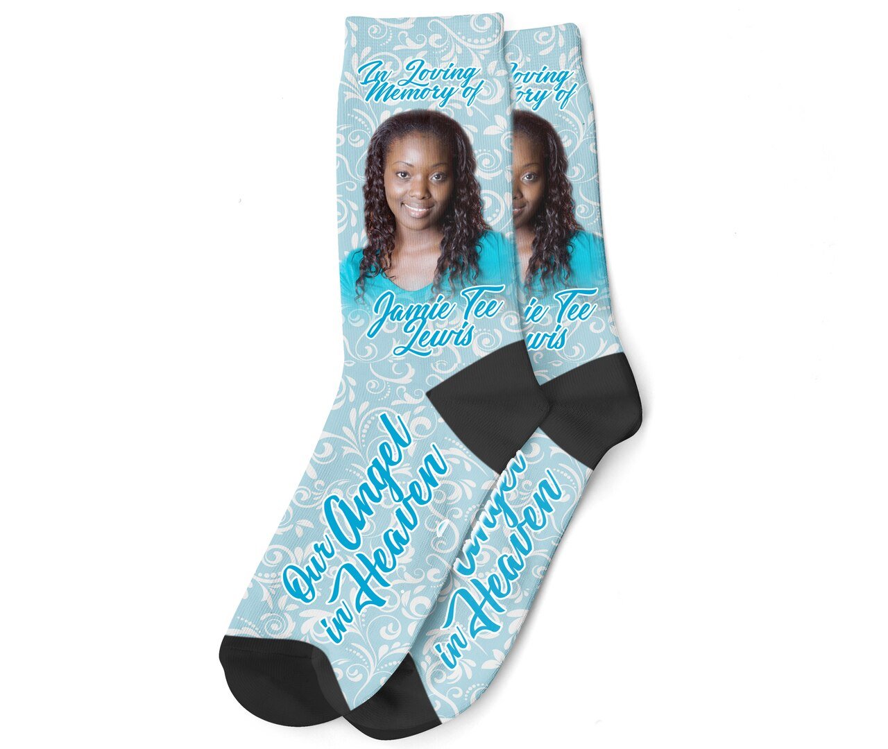 Flourished Personalized In Memory Mens - Womens Crew Socks - The Funeral Program Site