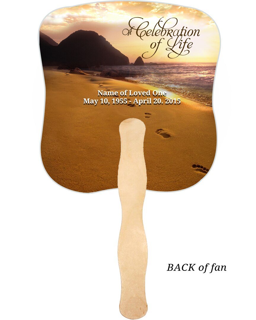 Footprints Cardstock Memorial Fan With Wooden Handle (Pack of 10) - The Funeral Program Site