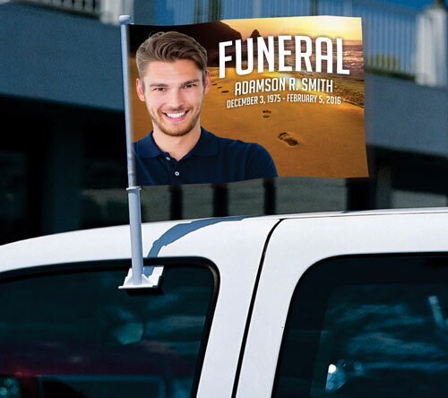 Footprints Funeral Car Flag and Pole - The Funeral Program Site