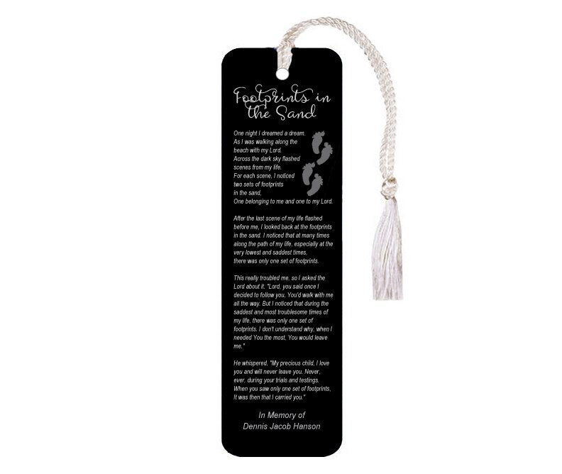 Footprints In The Sand Leatherette Memorial Scripture Bookmark - The Funeral Program Site