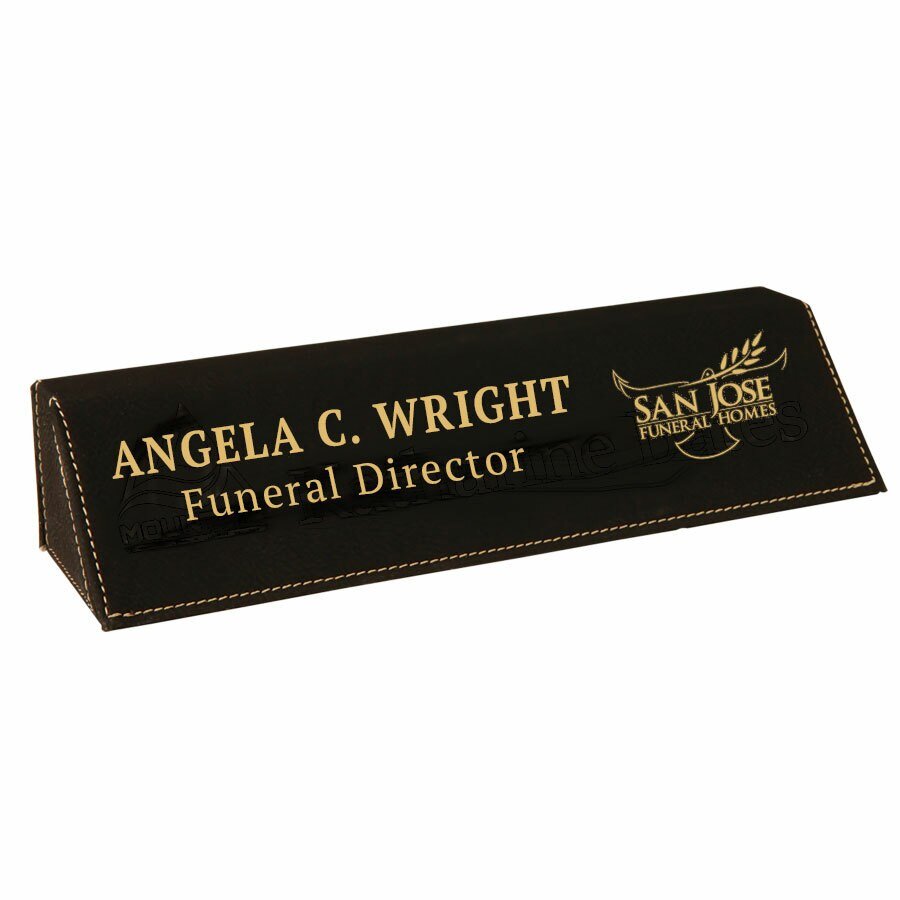 Funeral Home Black - Gold Leather Name Plate Desk Wedge - The Funeral Program Site