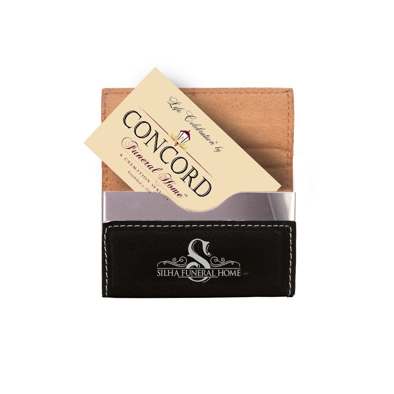 Funeral Home Engraved Leatherette Business Card Holder - The Funeral Program Site