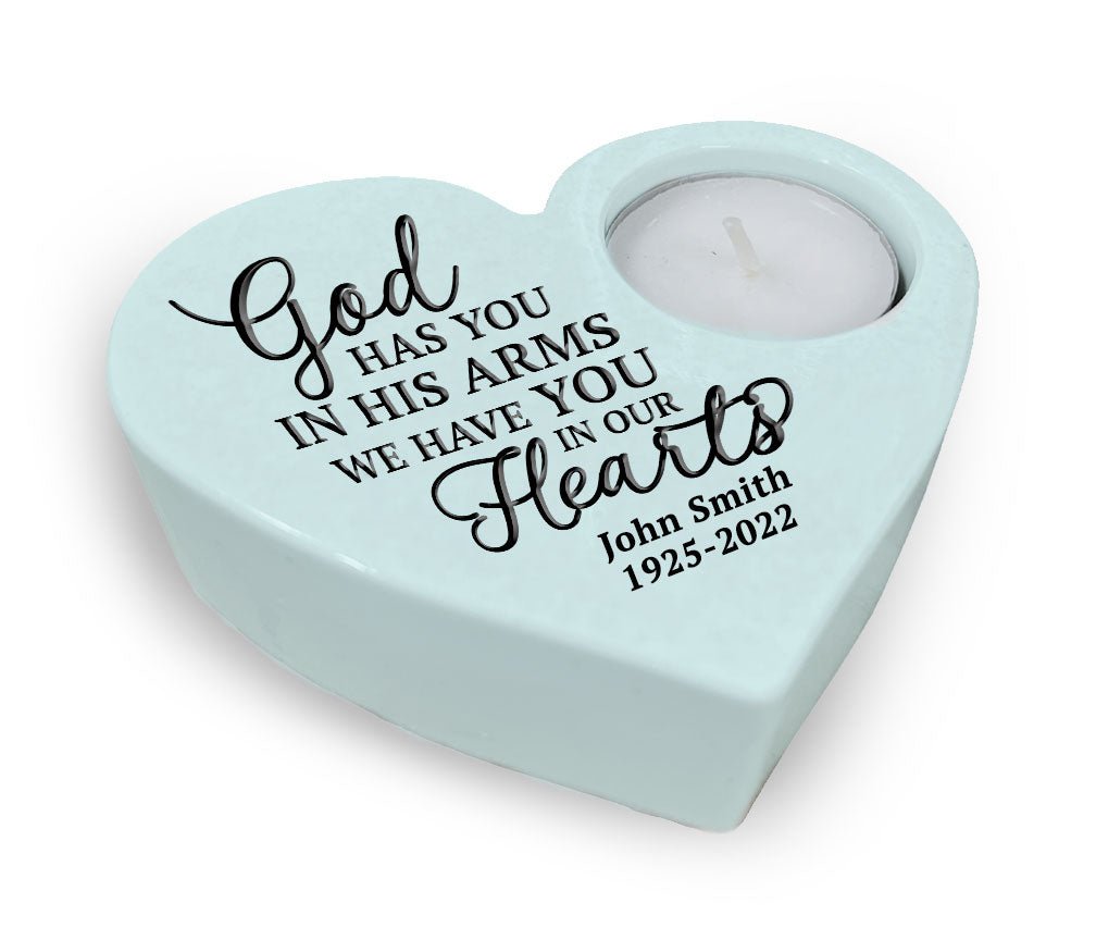 God's Arms Stone Heart Memorial Tea Light Candle Holder - The Funeral Program Site