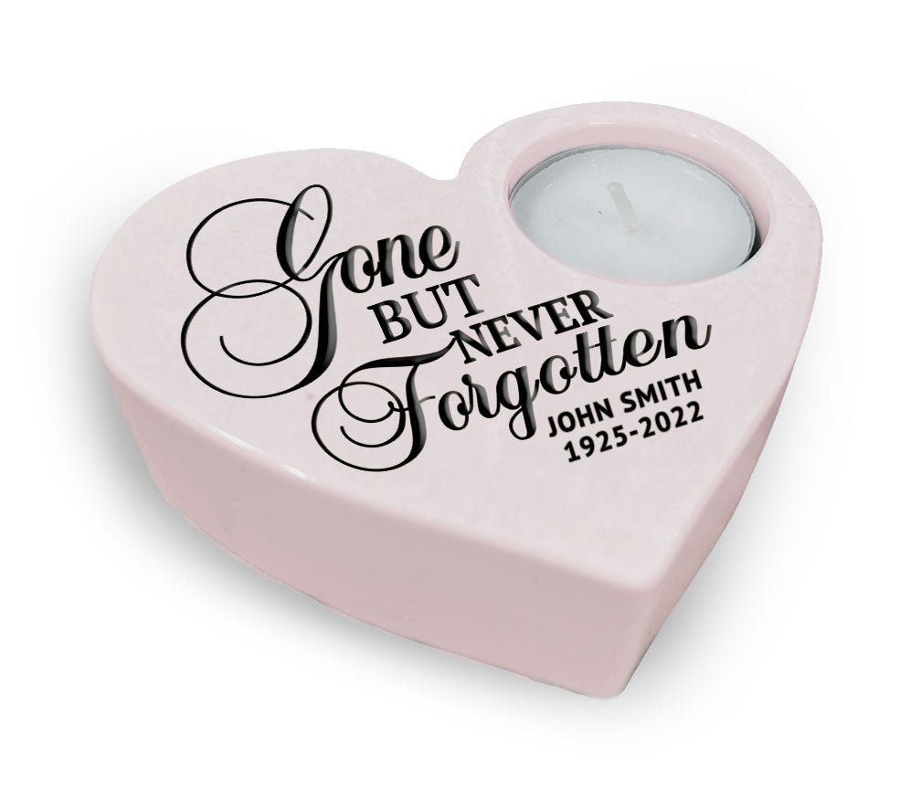 Gone Never Forgotten Stone Heart Memorial Tea Light Candle Holder - The Funeral Program Site