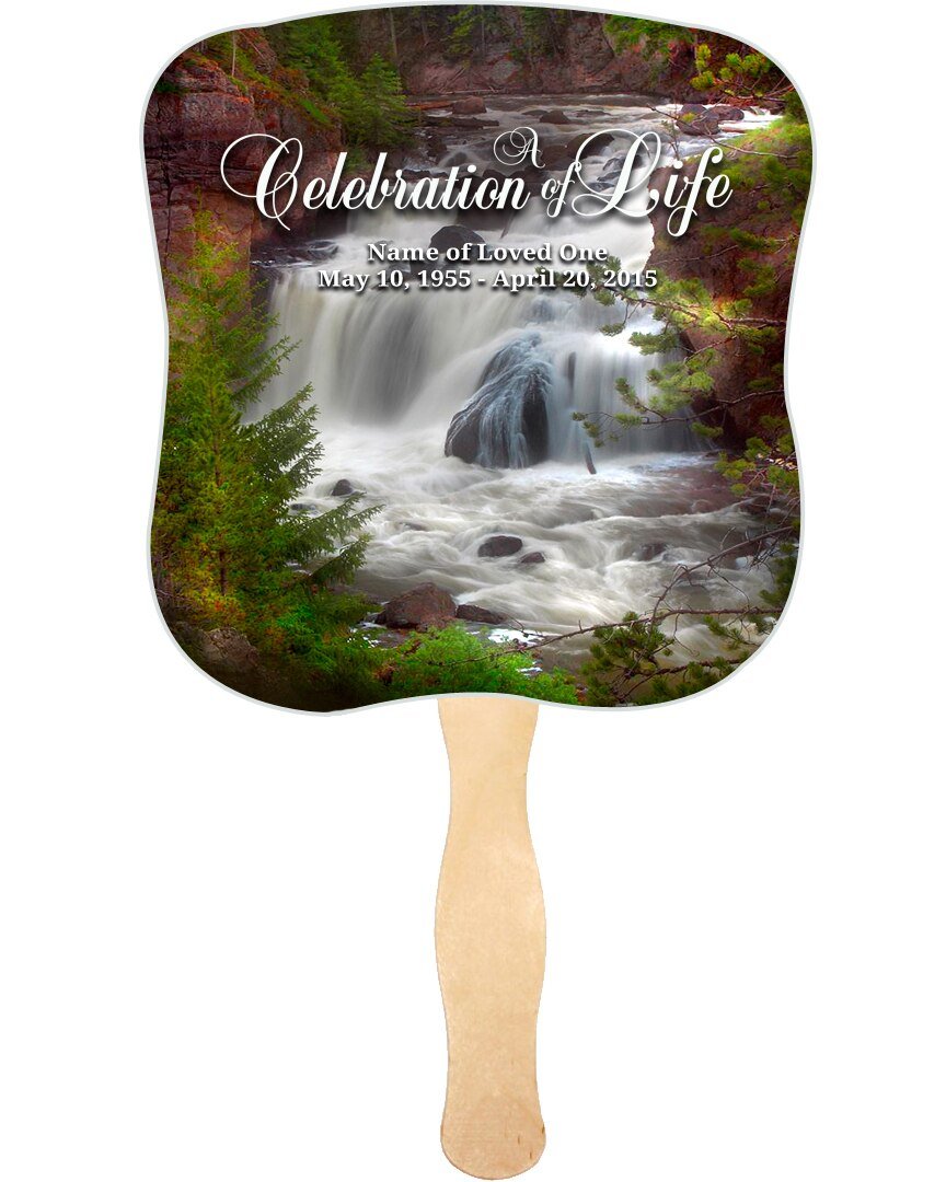 Graceful Cardstock Memorial Fan With Wooden Handle (Pack of 10) - The Funeral Program Site