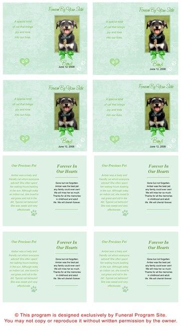 Green Pet Memorial Cards Design & Printing (Pack of 50) - The Funeral Program Site