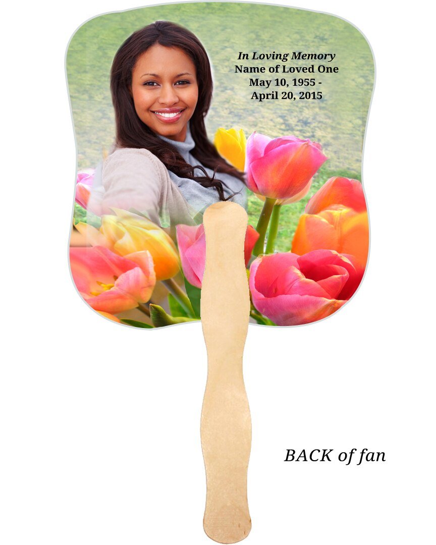Harvest Cardstock Memorial Fan With Wooden Handle (Pack of 10) - The Funeral Program Site
