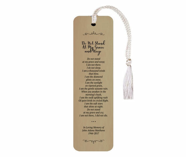Do Not Stand At My Grave And Weep Leatherette Memorial Scripture Bookmark.