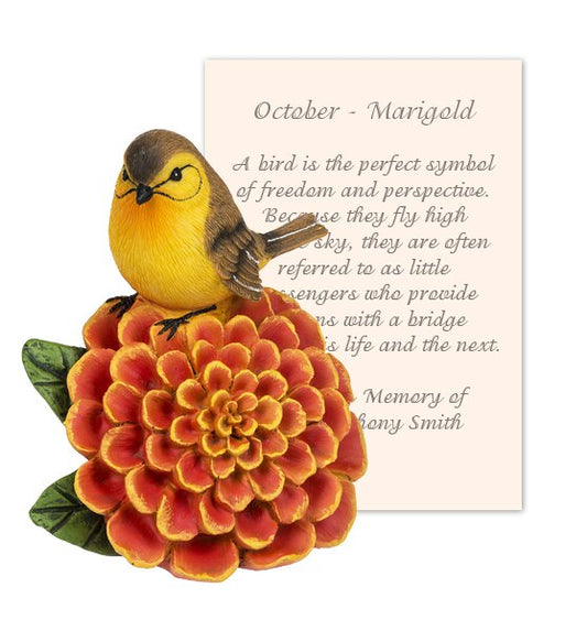 October Marigold and Bird Sympathy Figurine and Card.