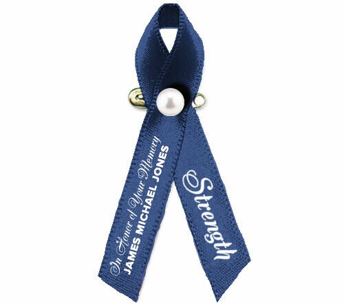 Personalized Colon Cancer Ribbon (Dark Blue) Pack of 10