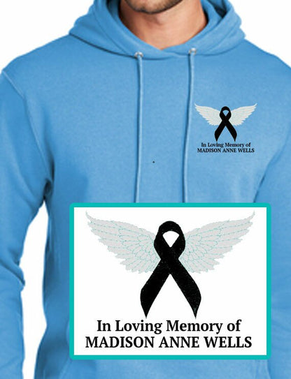 Cancer Ribbon Angel Embroidery Fleece Hooded Memorial Sweatshirt (Ladies-Men).