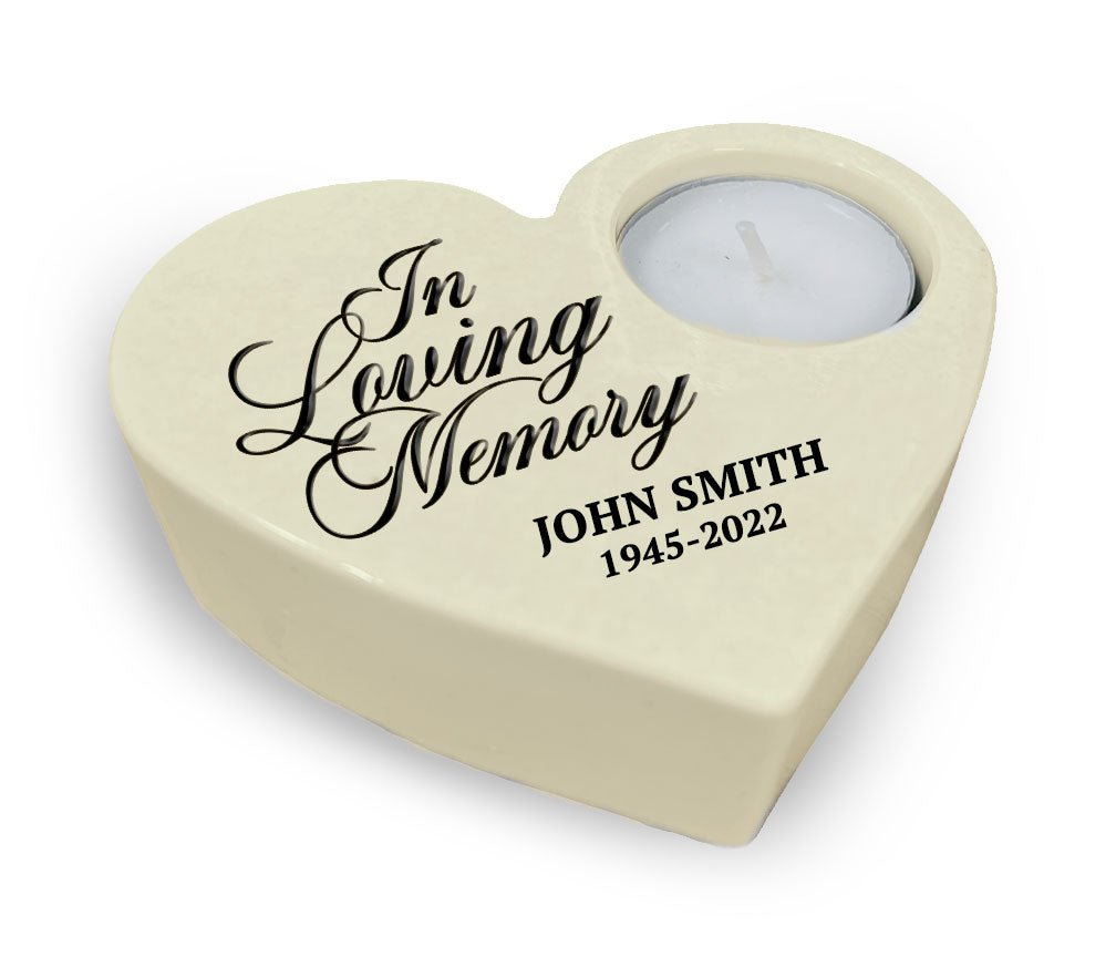 In Loving Memory Stone Heart Memorial Tea Light Candle Holder - The Funeral Program Site