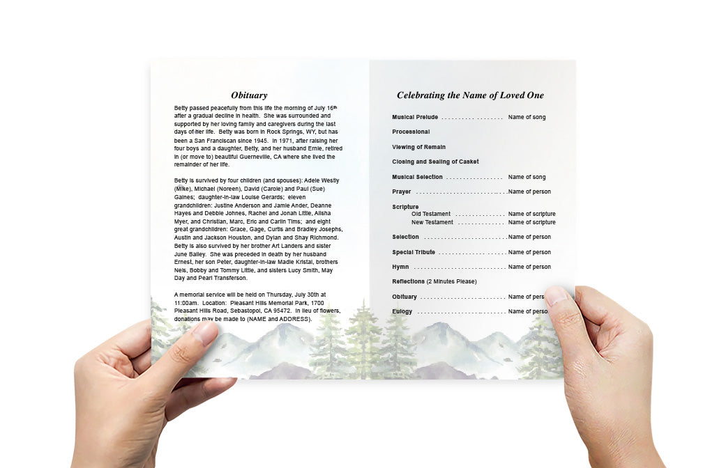 Pinetrees Online Funeral Program Template