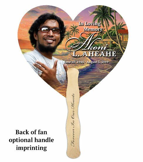 Island Dream Heart Memorial Fan With Wooden Handle (Pack of 10) - The Funeral Program Site