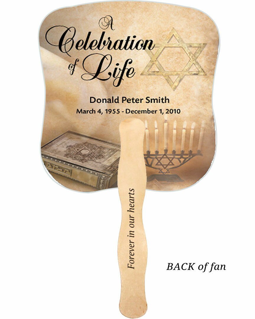 Jewish Cardstock Memorial Fan With Wooden Handle (Pack of 10) - The Funeral Program Site
