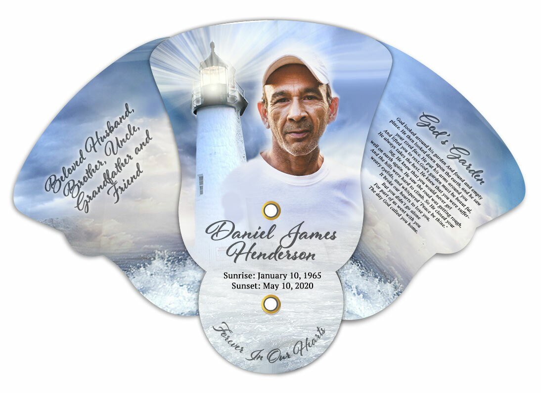 Lighthouse Folding Memorial Hand Fan (Pack of 10) - The Funeral Program Site