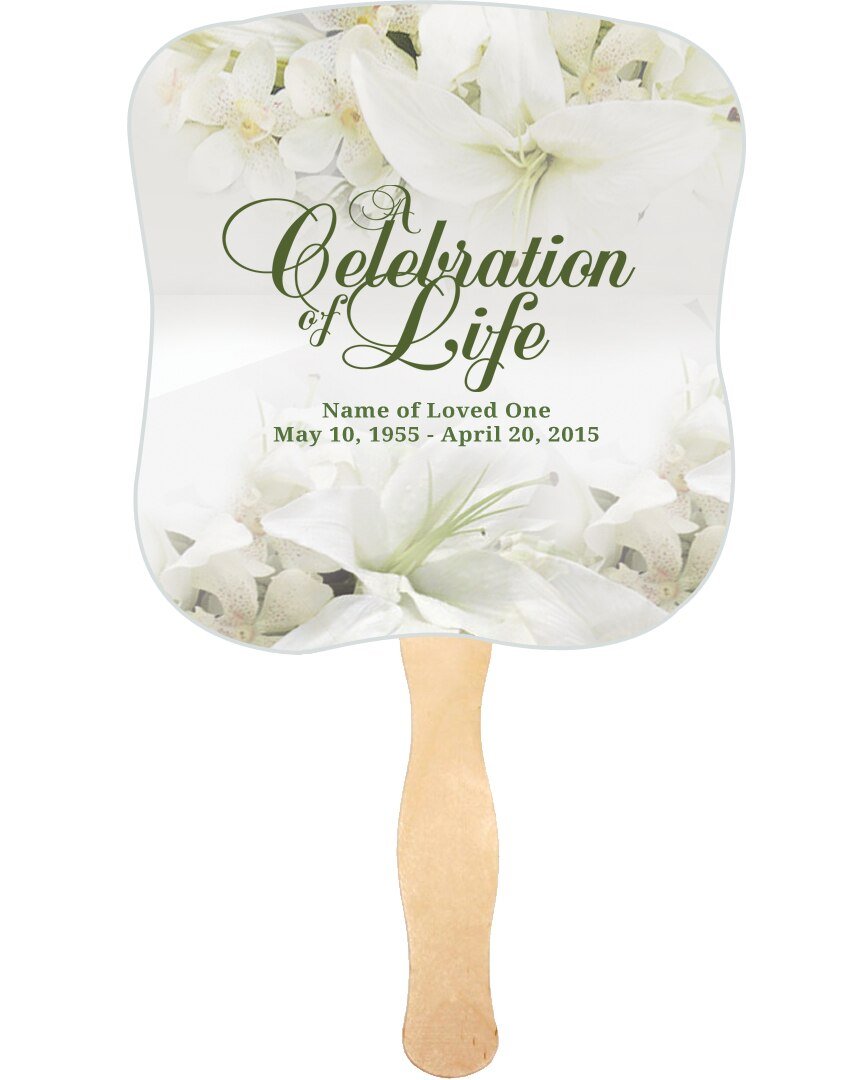 Lily Cardstock Memorial Fan With Wooden Handle (Pack of 10) - The Funeral Program Site