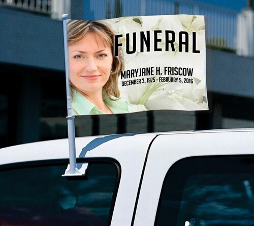 Lily Funeral Car Flag and Pole - The Funeral Program Site