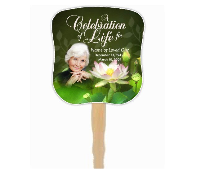Lotus Cardstock Memorial Fan With Wooden Handle (Pack of 10) - The Funeral Program Site