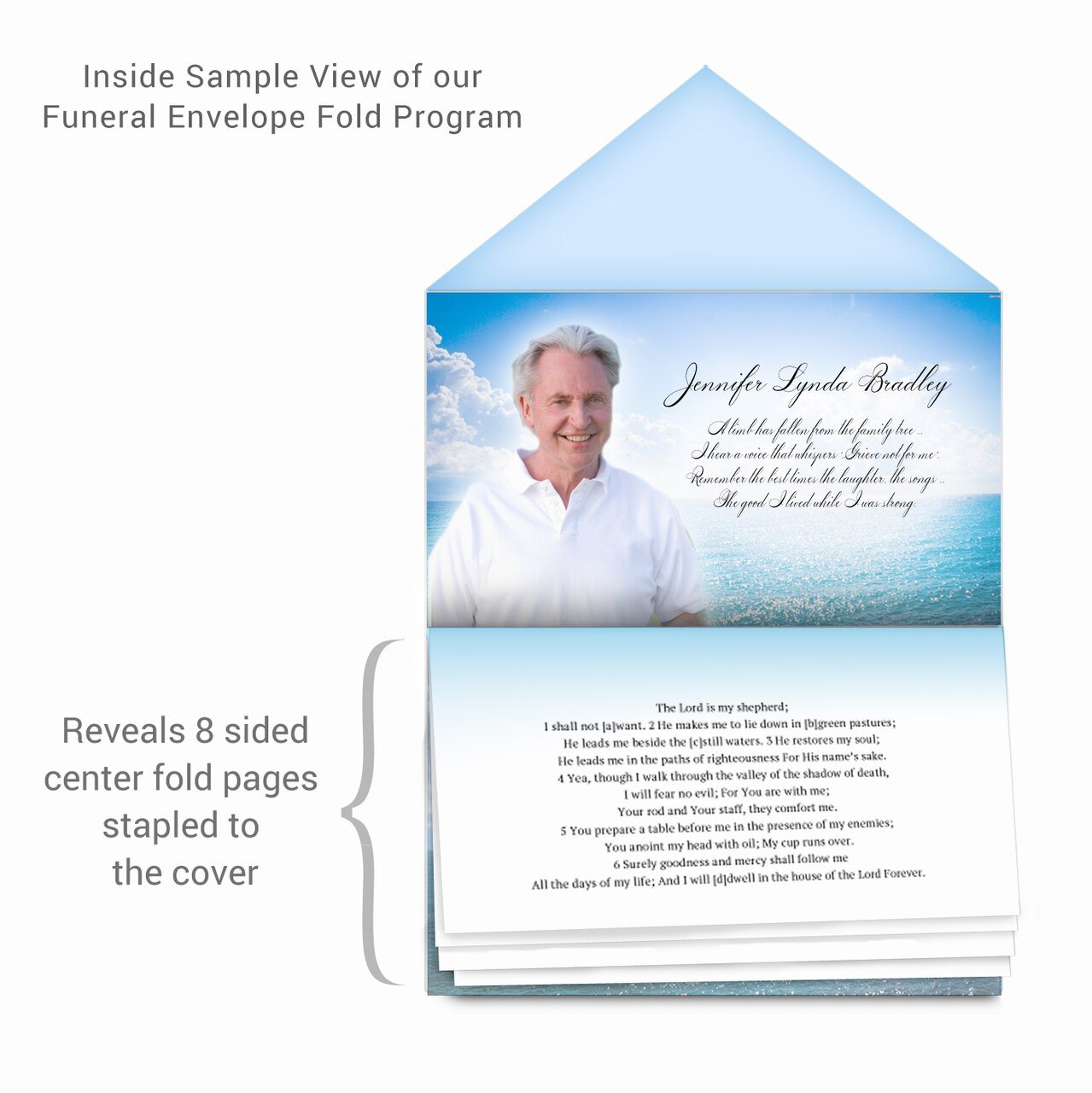 Ocean Breeze Envelope Fold Funeral Program Done For You Design & Print (Pack of 50) - The Funeral Program Site